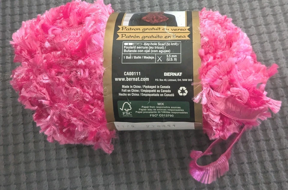 Pink Bernat Boa Eyelash Yarn Skein 46-116 Hot Pink Bulky 5 - Image 3 of 3