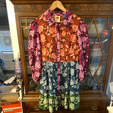 Farm Rio Floral Shirt Dress MiniCollared Long Sleeve Cotton Woven Sz XL
