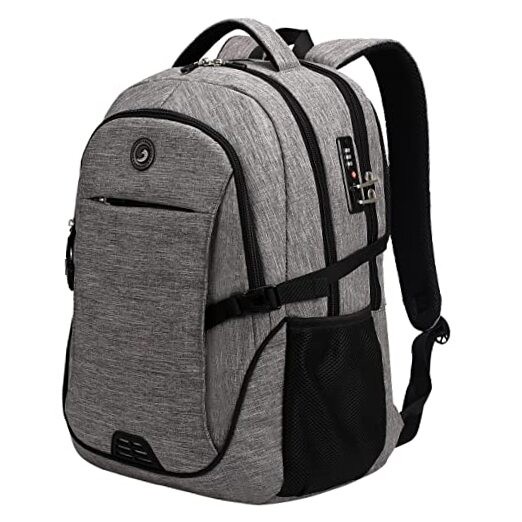 SHRRADOO Anti-Theft Grey Laptop Backpack with USB Charging Port for Travel & Work
