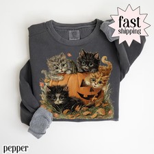 Cat Halloween Sweatshirt Spooky Feline Fall Season Cute