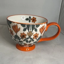 Potter's Studio Ceramic Coffee Mug Vibrant Orange Floral Design 14 oz Dishwasher