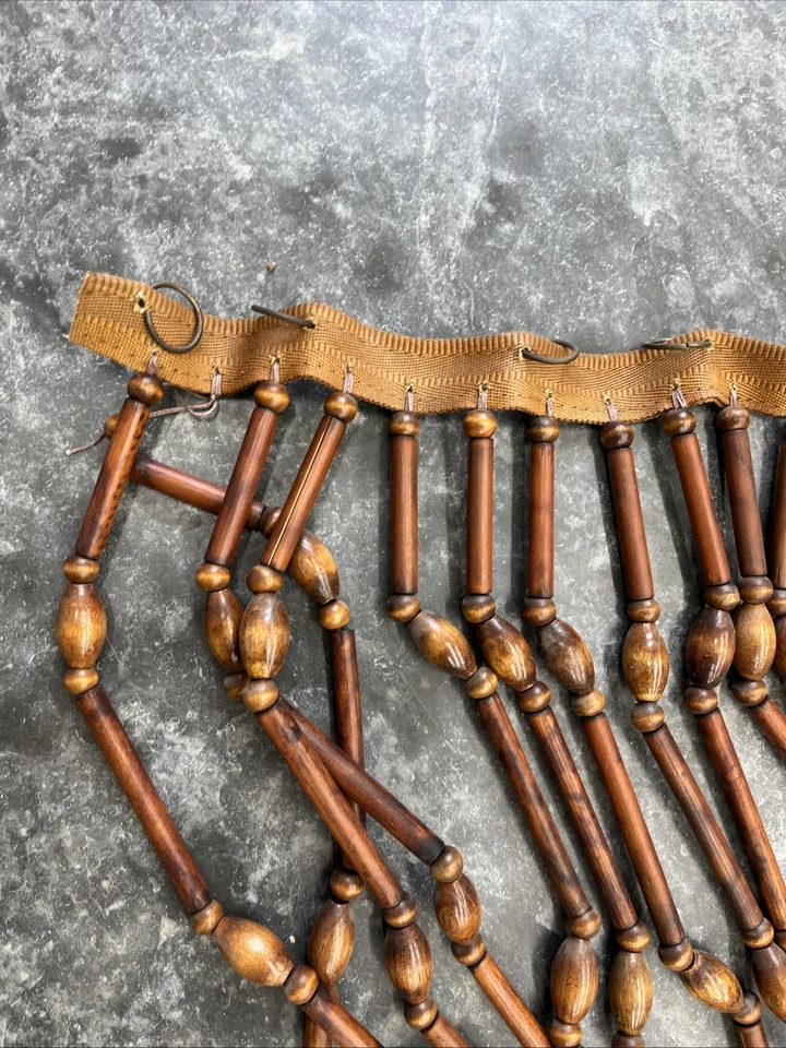 Vintage MCM Wooden Beaded Curtain Daruma Japan – Doorway Room Divider Boho Retro - Image 4 of 4