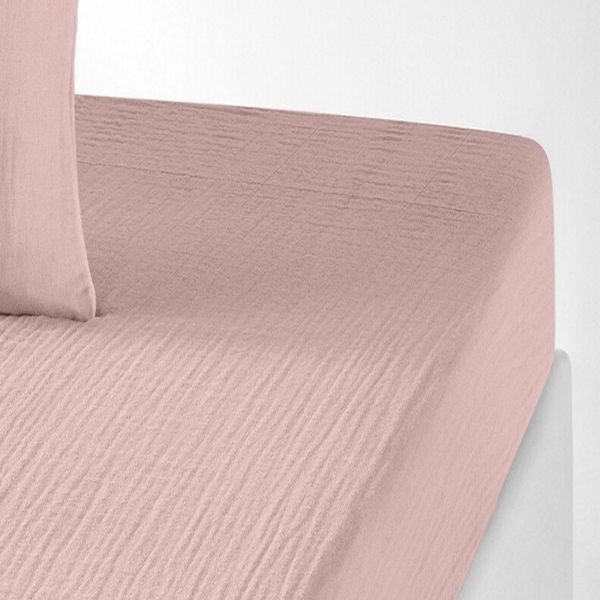 Drap housse 160x200 cm Gaze de Coton Rose Lotus pour lit deux personnes