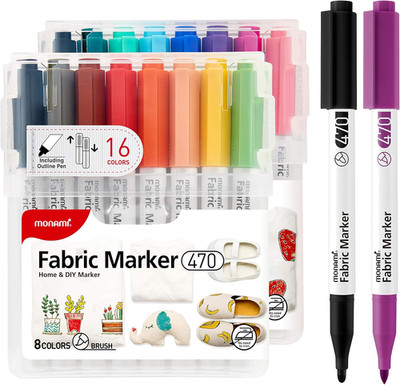 Fabric Marker 470 (SET A), Brush Tip, No Ironing Required Premium Fabric Markers