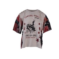 Desigual T-Shirt Mehrfarbig Fransen Gr. S Damen Kurzarm Nieten Shirt 20SWTKCK