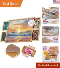 Compact 30” X 22” Wooden Puzzle Table with 4 Drawers & Cover for Easy Assembly