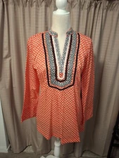 Cynthia Rowley Orange Embroidered Tunic Blouse Size Medium