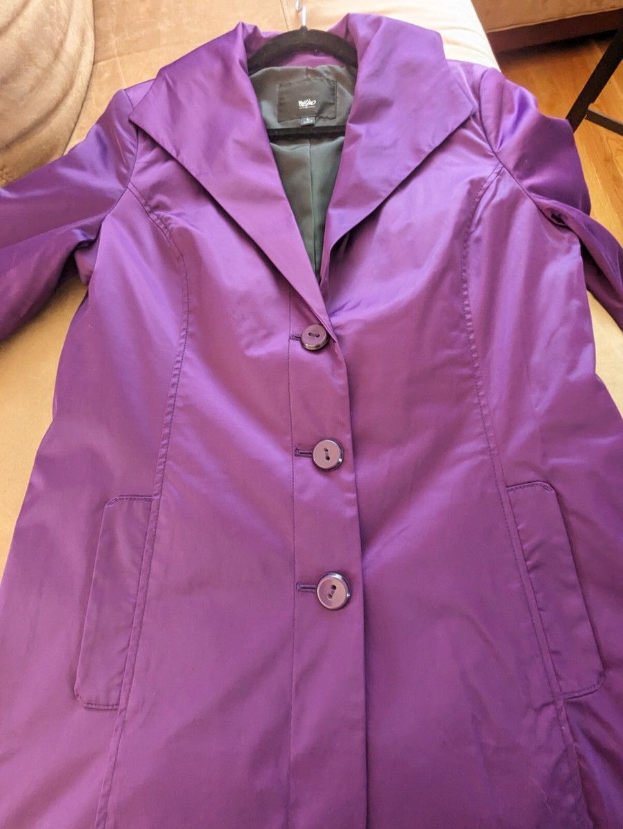 Vintage Massimo Women's Large Purple Satin Trench Rain Dress Coat with Belt