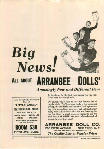 1941 PAPER AD Arranbee Doll Co Dolls Little Angel Featherweight Baby Dolls - 第 1/1 張圖片