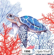 (1996) TWO Paper LUNCHEON Decoupage Art Craft Napkins  SEA TURTLE OCEAN REPTILE