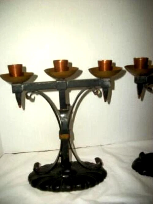 ANTIGUOS CANDELABROS ARTESANALES MISIÓN CANDELABROS AUTÉNTICO HIERRO COBRE Foto 2 de 4