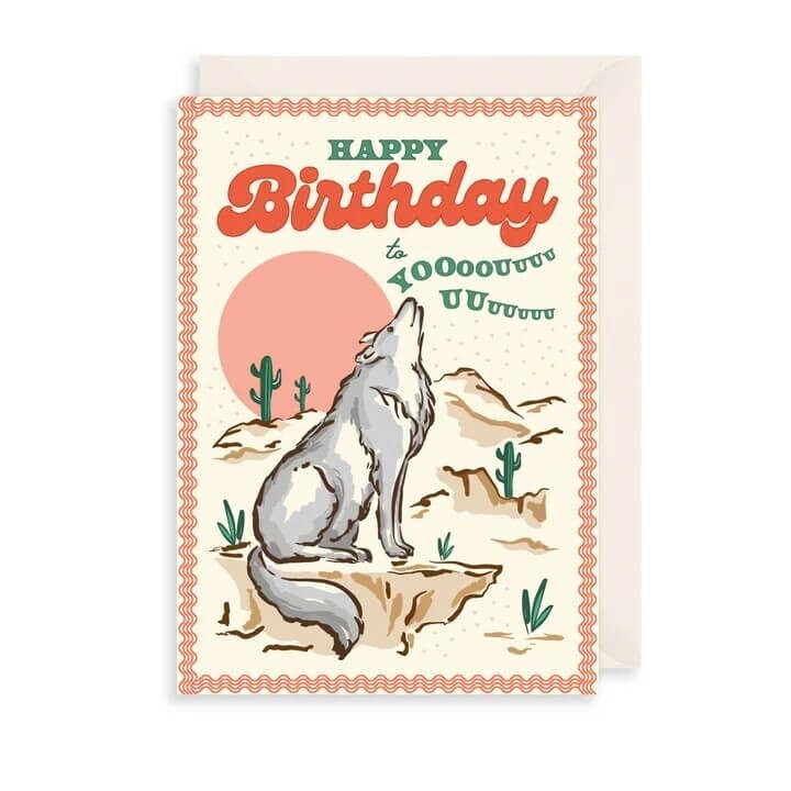 Wolf Birthday Card Howling Desert - Stylish Howdy Design Greeting Card