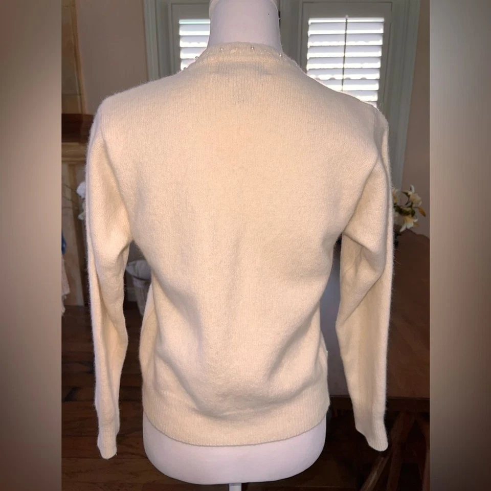 Cárdigan Suéter Vintage Petite Sophisticate Marfil Angora Lana Cuentas Perla 8P Foto 3 de 4