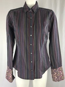 Ted Baker London Womens Size 3 Stripe Floral Button Up Dress Shirt