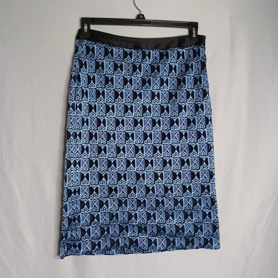 Falda Derek Lam Crosby Para Mujer 6 Azul/Negro Crochet Encaje Coqueta Lolita Foto 3 de 4