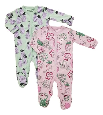 Ex NXT Baby Girl 2 Pack Pineapple Floral Lilac Sleepsuits N/B 0 1 3 6 9 12