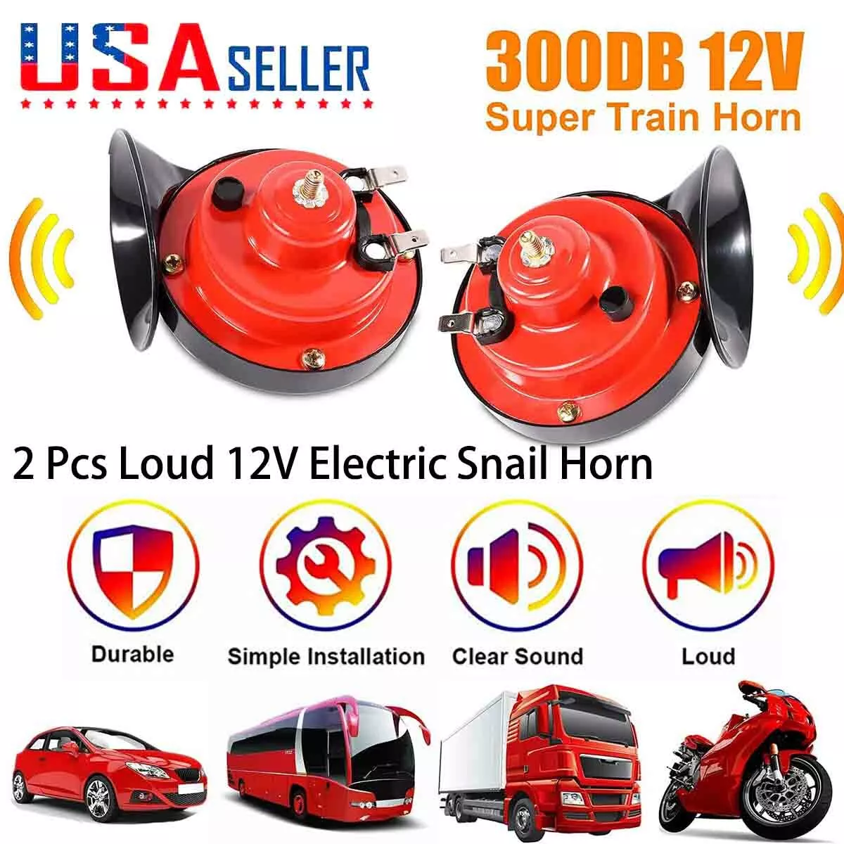 Train Horn 12V Super Loud Electric Snail Air Horn For Motorcycle Car Truck  Boat