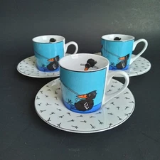 Konitz Demitasse Espresso Cup and Saucer Crows Set of 3
