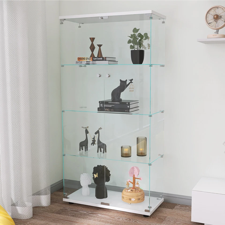 64" Glass Display Cabinet 4 Shelves Floor Standing Curio Bookshelf 4-Tier 2 Door - Image 2 of 4