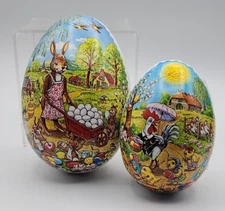 German Paper Fillable Easter Egg Containers  Set of 2 ca 6" Tall & 4 1/2" Tall