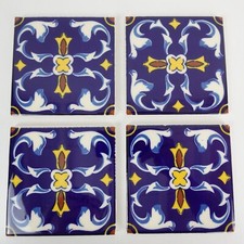 Blue Mexican Ceramic Tile Set of 4 Tiles 4.25" x 4.25"