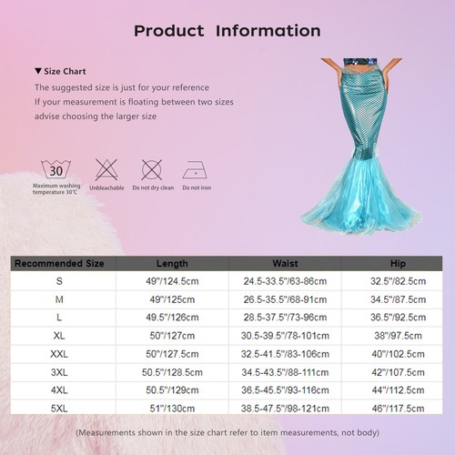 Women's Mermaid Skirt Metallic Shiny Costume Cosplay Fishtail Fancy Dress Up - Picture 11 of 31