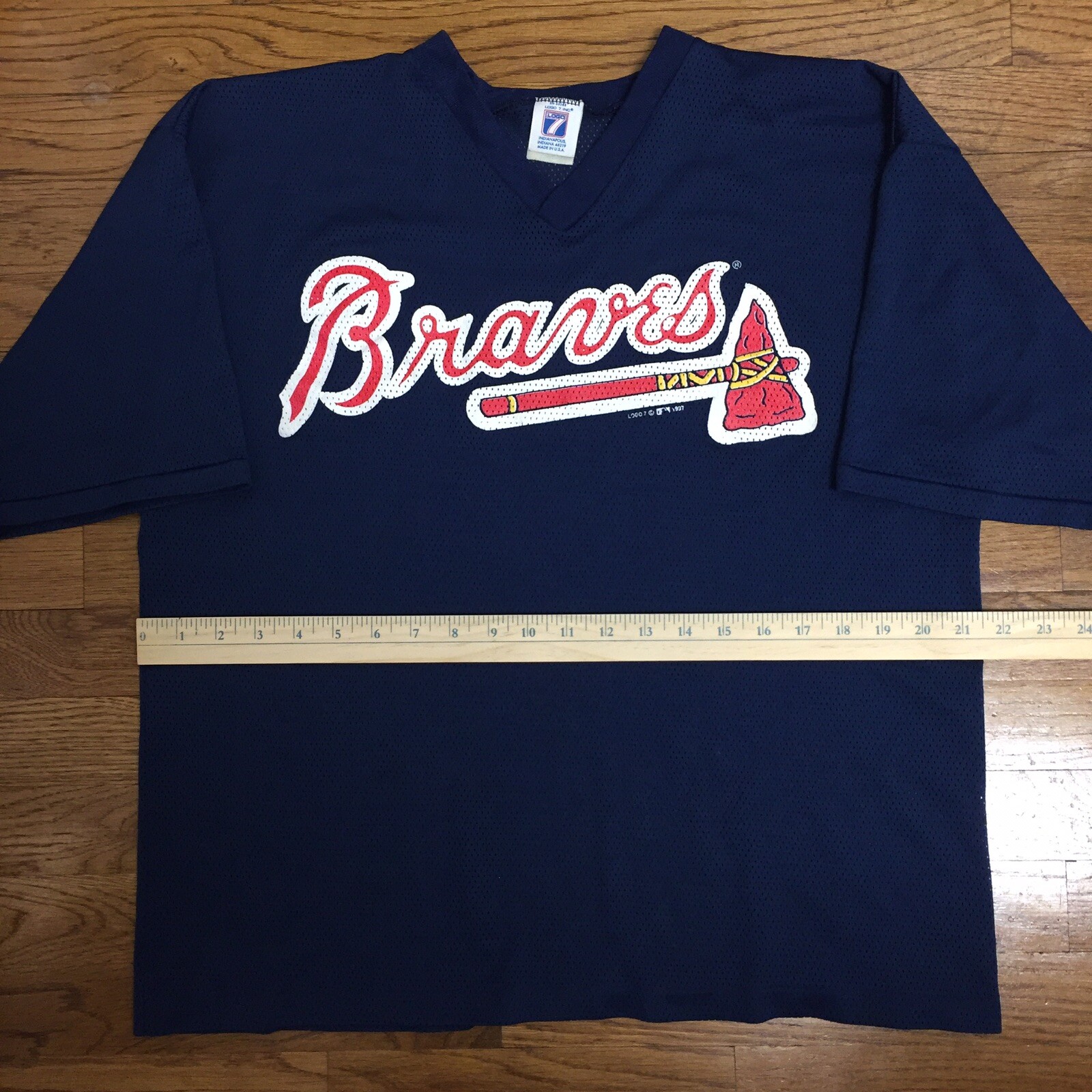 Vtg Atlanta Braves Mens Mesh Jersey Batting Shirt Spell Out Logo 7