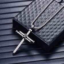 Fashion Men Jewelry Nail Cross Stainless Steel Pendant Necklace Chain 24 inch