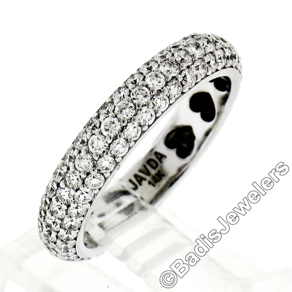 Anel Javda ouro branco 14K diamante 2,50 ctw cúpula 3 fileiras pulseira Eternidade tamanho 7 - Imagem 2 de 4