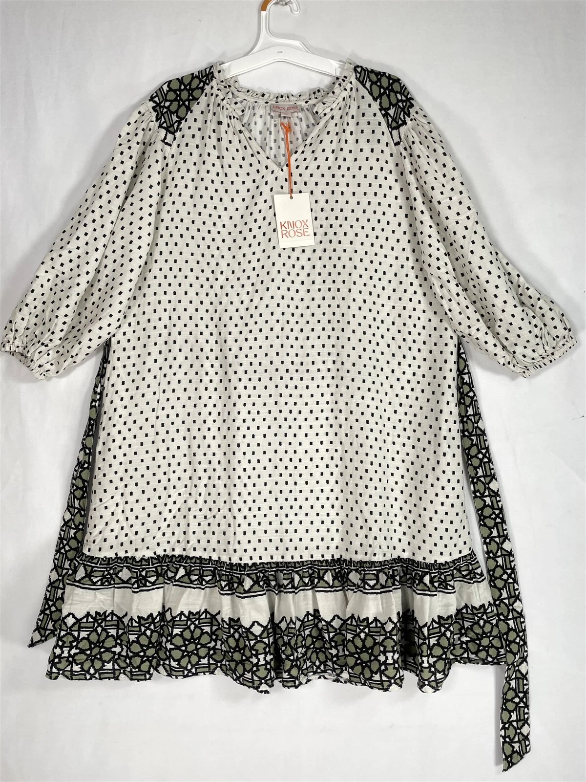 OFF WHITE Abito Knox Rose donna X Small A Line tasche con cintura manica 3 4 bianco sporco