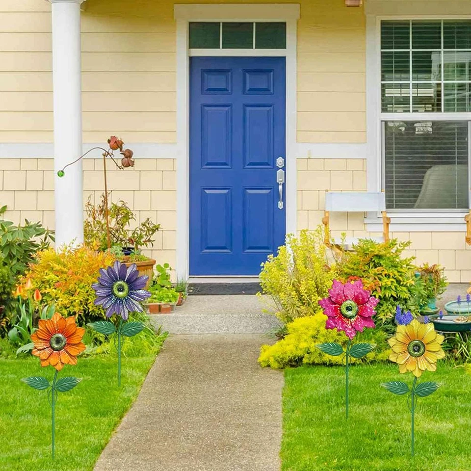 Garden Decor for Outside, 4 Pack 20'' Flower Garden Stakes for Spring Decor, Met - Image 4 of 4