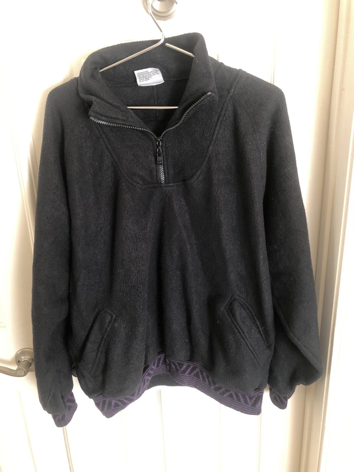 Fahrenheit Purple Aztec Design Waist & Cuffs Fleece Large Black Jacket Fast Ship