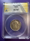 1917 S Type 2 Standing Liberty Quarter 25C 🔥 AU50 ANACS 🔥 (S6271)