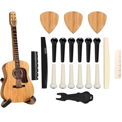 21 Pcs Acoustic Guitar Accessories Kit: Wooden Guitar Pick Box with Stand & 3