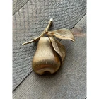 Vintage Giovanni Pear Brooch Pin gold tone brushed fruit Jewelry costume signed
