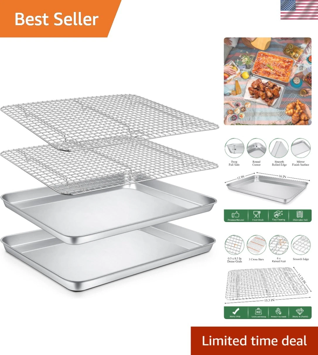 4-Piece Non-Toxic Baking Sheet and Cooling Rack Set - Elegant Cooking Solution
Opens in a new window
