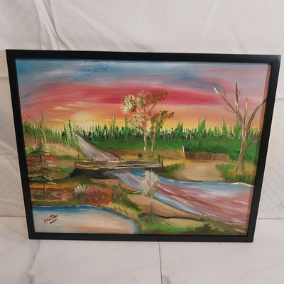 #ad Oil Painting by Edwin John OOAK quot;Happy Sunrisequot; canvas framed $74.87
