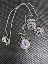 925 Silver Vintage Necklace & Earrings – Amethyst