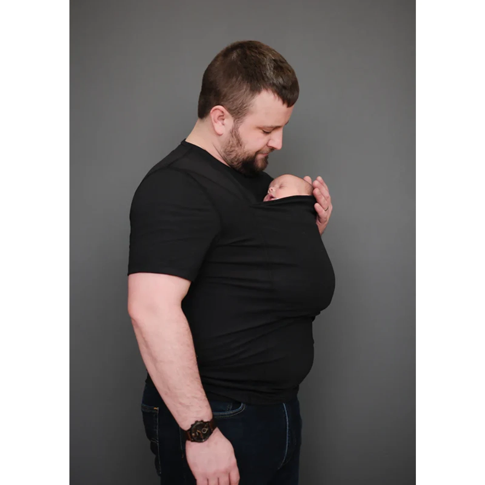 LALABU Black Soothe Baby Carrier XL Hands Free Pouch Stretch Dad Shirt