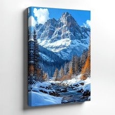 Wall Art Snowy Mountain Landscape Print Winter Forest River Nature Decor 12x16