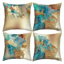 Teal and Gold Throw Pillow Covers 18x18 inch Set of 4 Turquoise Gold Abstract...