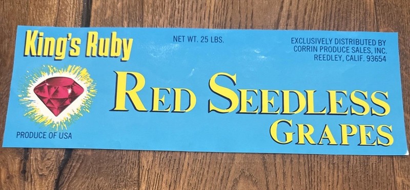 Vintage Label, King’s Ruby Red Seedless Grapes Reedley, California