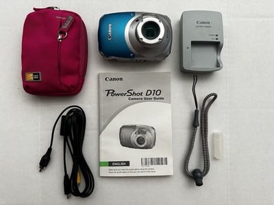 Canon PowerShot D10 Waterproof Silver/Blue 12.1MP Digital Camera & Battery WORKS