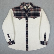 Wrangler Retro Women's Shacket Medium Pearl Snap Western Sherpa Deep Pile Fleece