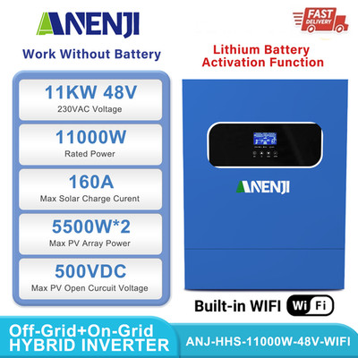 ANENJI 11000W 48V Hybrid Solar Wechselrichter On-Grid Off-Grid 2*MPPT 160A WIFI