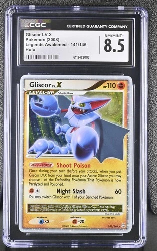 CGC 8.5 GLISCOR LV .X 141 LEGENDS AWAKENED POKEMON NEAR MINT +