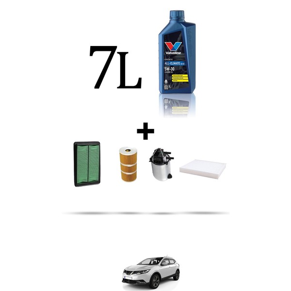 Hoffcar Wartungskit 4 Filter Und 7L ÖL FüR Nissan Qashqai II (J11E) 1.6 Dci 96-image