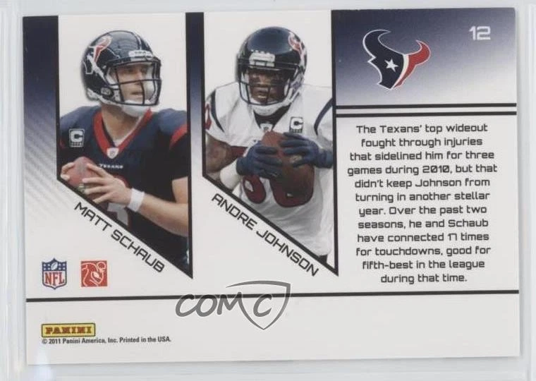 2011 Panini Prestige Connections Andre Johnson Matt Schaub #12 HOF - Image 2 of 2