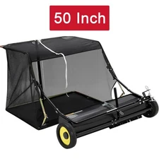50" Tow Behind Lawn Sweeper Leaf & Grass Collector w/ Adjustable Sweeping Height