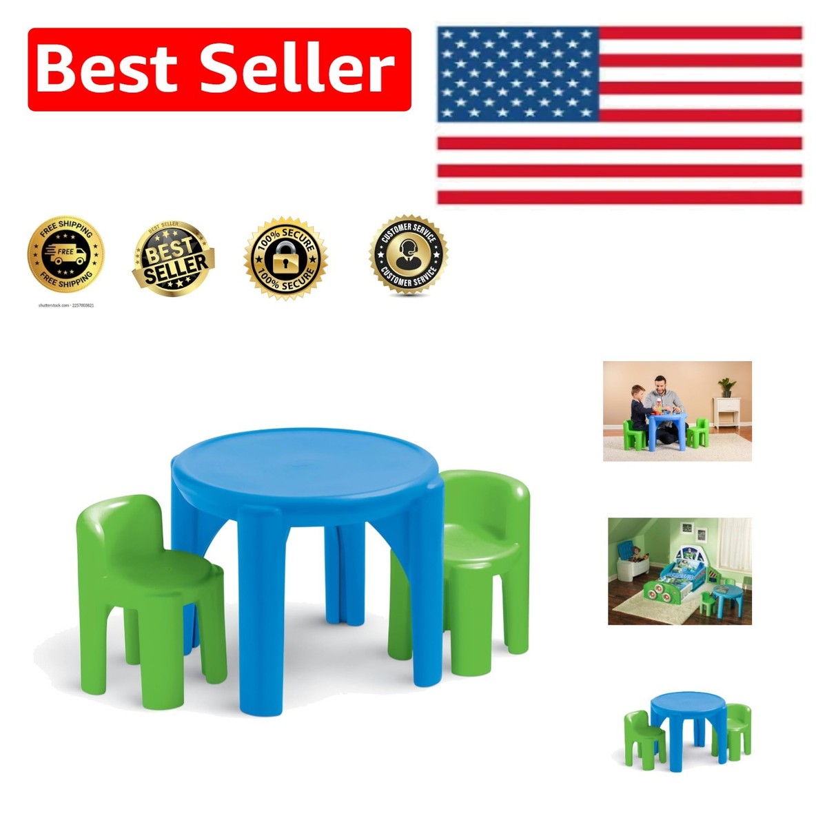 Little Tikes Bright 'n Bold Table & Chairs Set, Green/Blue - Fully
